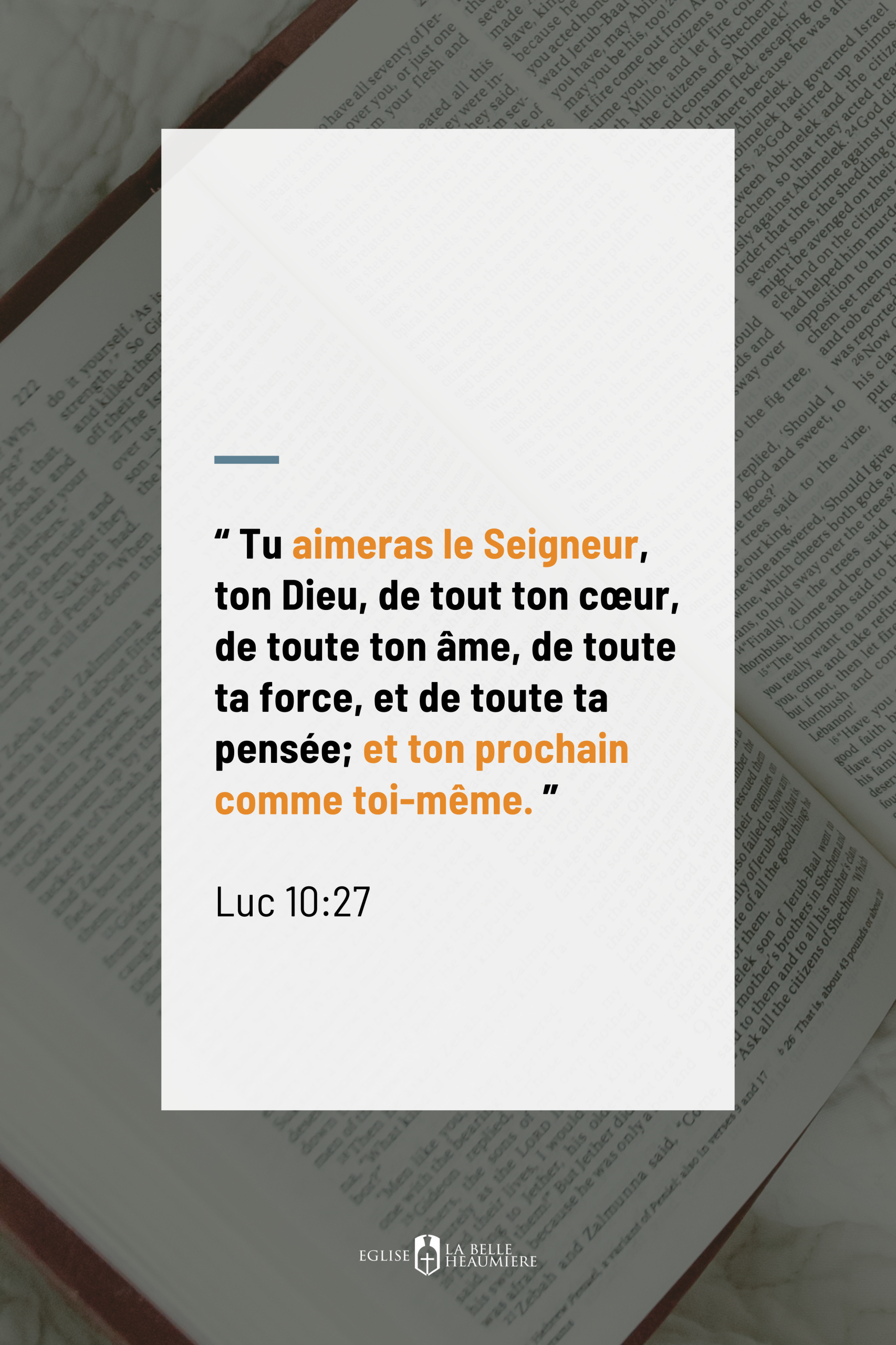 Passage de la Bible de l'évangile de Luc chapitre 10 verset 27 - Église Évangélique à Cergy